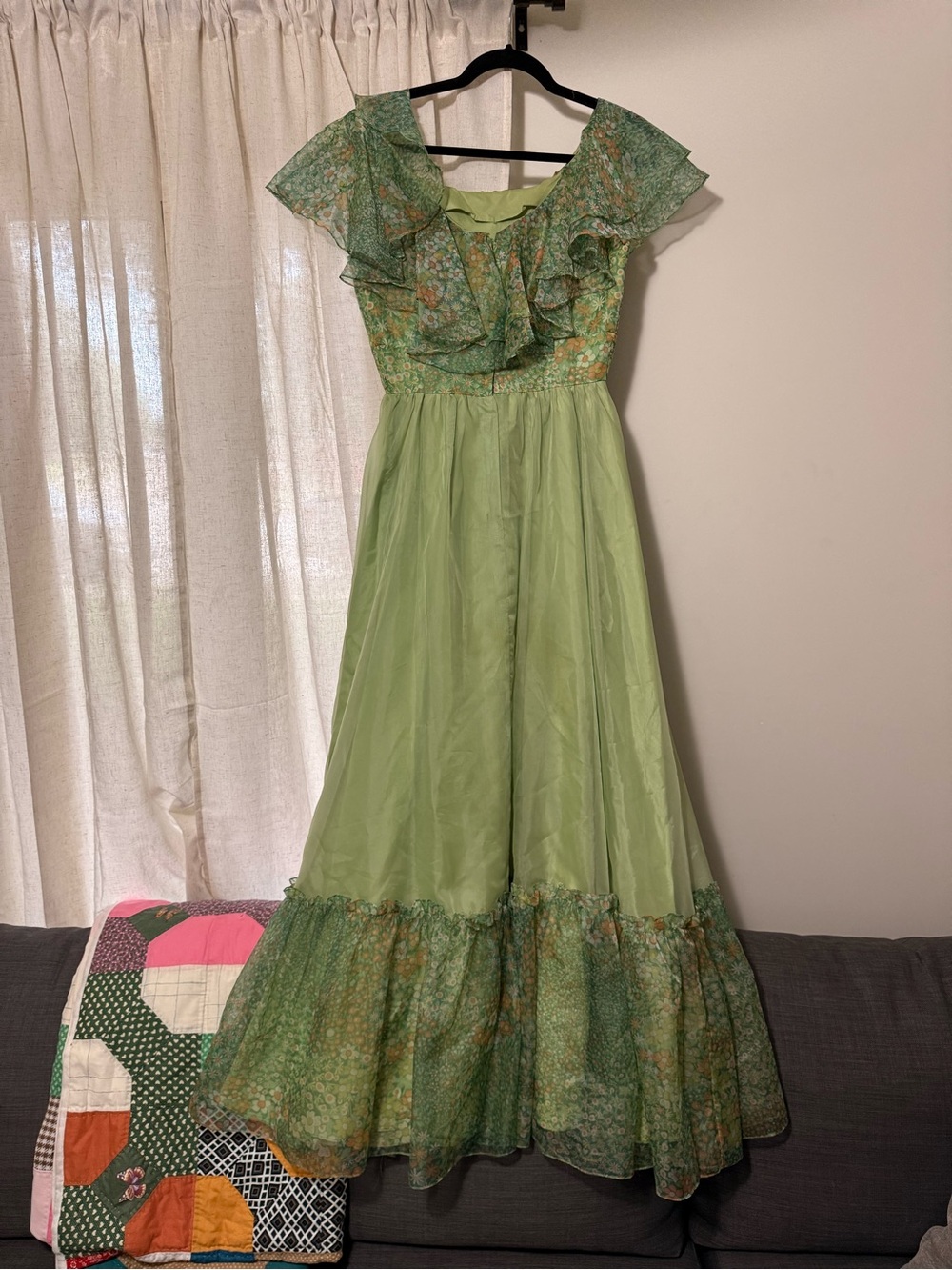 Vintage Light Green Ruffle-Trim Maxi Dress - Picture 6 of 9